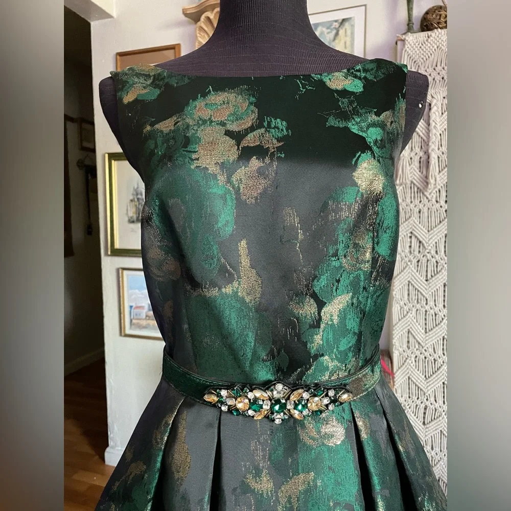 Eliza J Green and Gold Floral Midi Dress - Picture 2 of 10